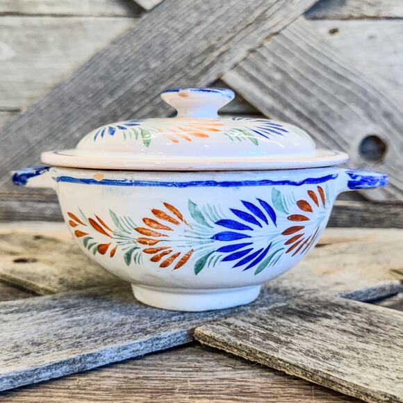 1930's French Faience Henriot Quimper Breton Man-Tureen w/ Lid and Handles-7.5"W - Picture 5 of 10
